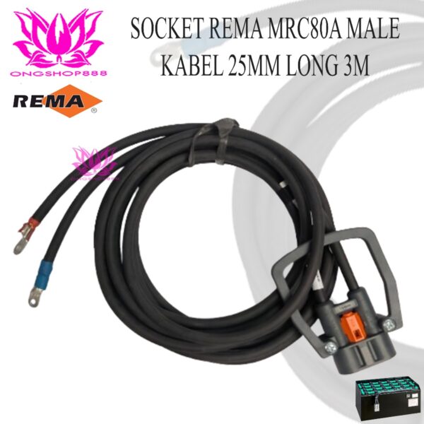 Socket Battery Rema MRC 80A 150V Male with Cable 25mm Long  3 meter
