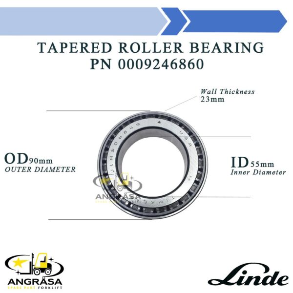 Tapered Roller Bearing Linde Forklift Part Number 0009246860 Ukuran 55x90x23mm Forklift