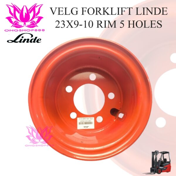Velg Forklift Steel RIM LINDE E 6.5-10 Lobang Baut 5 Model Lock Click Lips Linde Electric Forklift 23x9-10 (5 hole)
