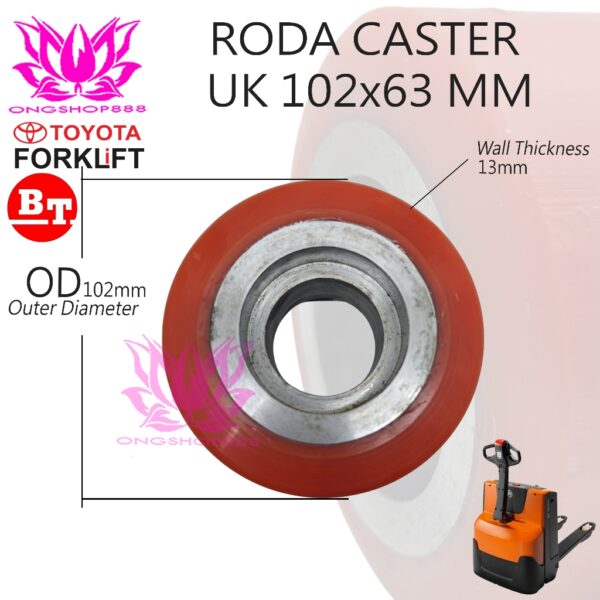 Roda Forklift Ukuran 102x63mm BT Toyota Load Roller Pallet Truck & Electric Stacker