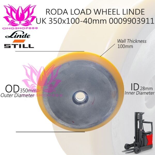Load Still Linde R20-1120 Roda 350x100-40mm untuk Reach Truck Forklift Still FM-X Linde R10 / R12 / R14 / R16 / R20 / R25 Elektrik