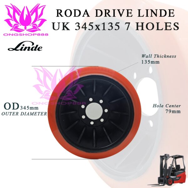 Roda Load Wheel Ukuran 345x135 7 Hole 80mm Linde Roda Forklift Heavy Duty