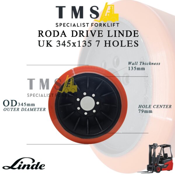 Roda Load Wheel Ukuran 345x135 7 Hole 80mm Linde Roda Forklift Heavy Duty