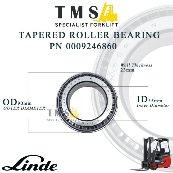 Tapered Roller Bearing Linde Forklift Part Number 0009246860 Ukuran 55x90x23mm Forklift