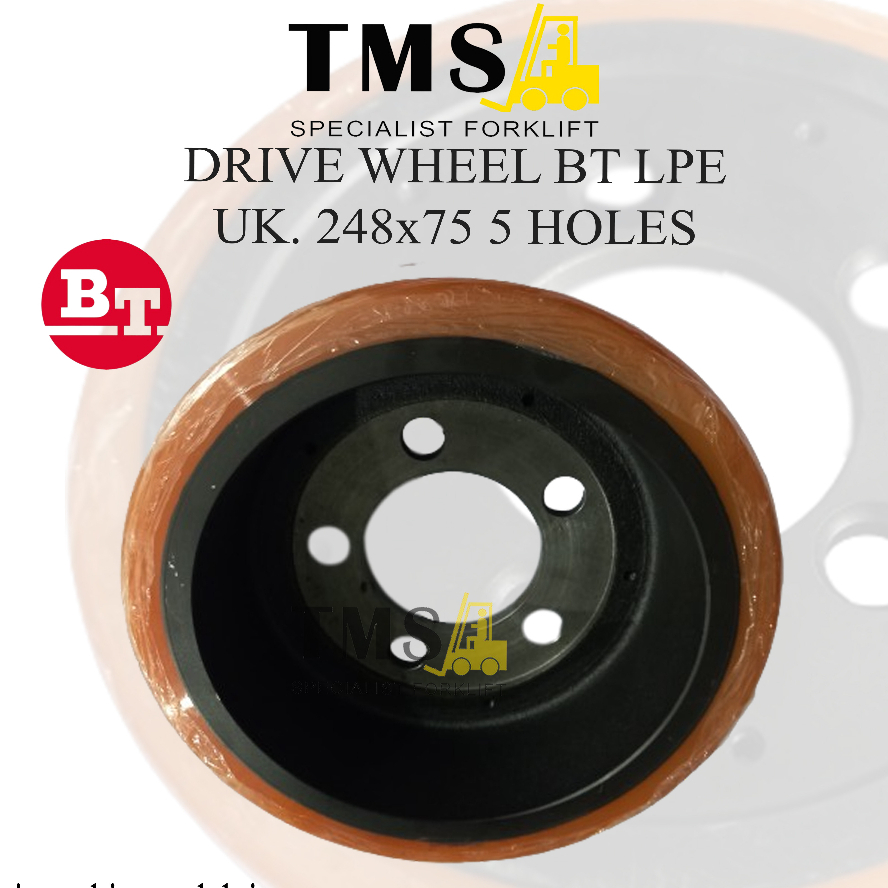 Roda Pallet Stacker BT 7577494 LPE 200 LPE220 Drive Wheel 248x75 5 hole Forklift - Gambar 2