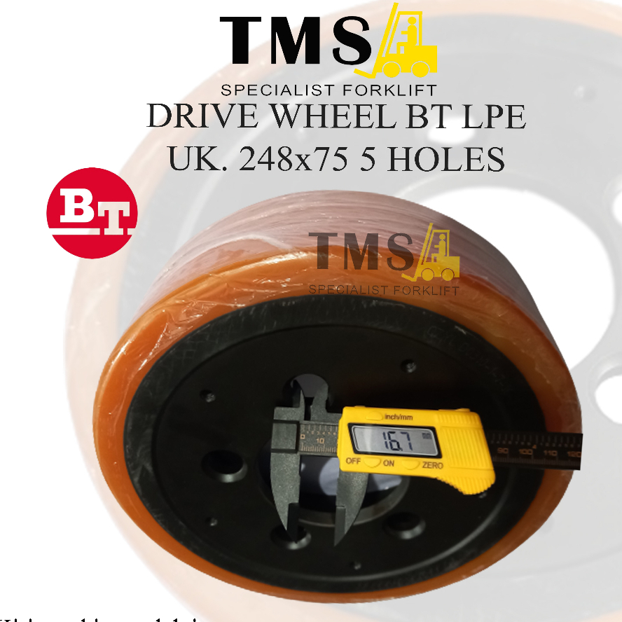 Roda Pallet Stacker BT 7577494 LPE 200 LPE220 Drive Wheel 248x75 5 hole Forklift - Gambar 3