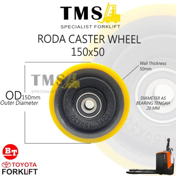 Roda Palet Mover 150x50mm Caster Wheel BT Toyota Electric Forklift