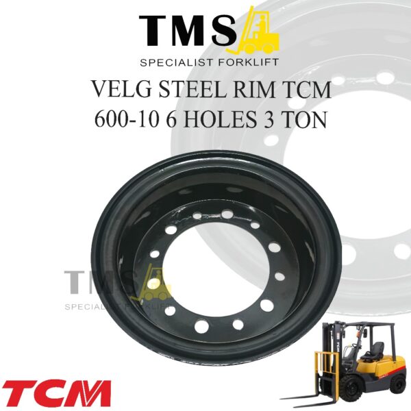 Velg Forklift Steel RIM HELI TCM 3 Ton 600-10 Baut 6 Lobang 6.00-10 6 Hole Model Belah