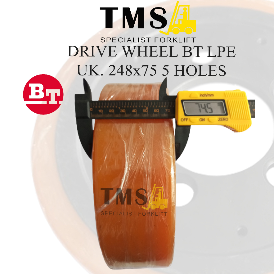 Roda Pallet Stacker BT 7577494 LPE 200 LPE220 Drive Wheel 248x75 5 hole Forklift - Gambar 6