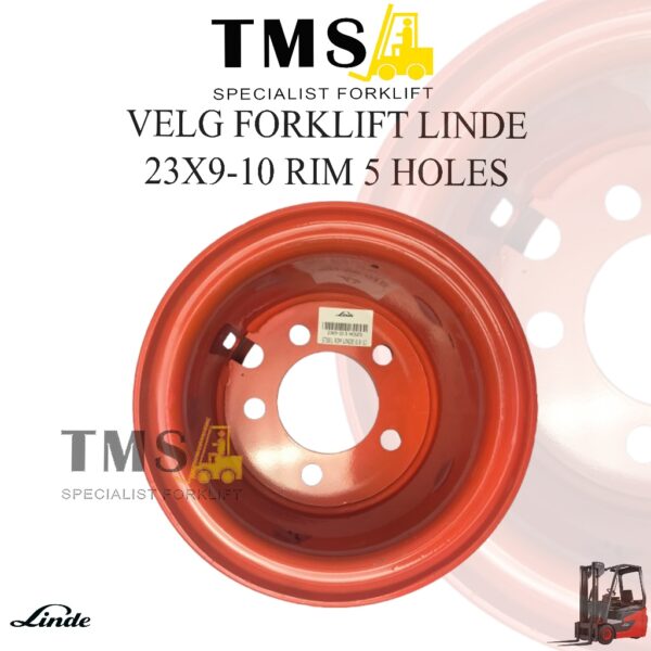 Velg Forklift Steel RIM LINDE E 6.5-10 Lobang Baut 5 Model Lock Click Lips Linde Electric Forklift 23x9-10 (5 hole)