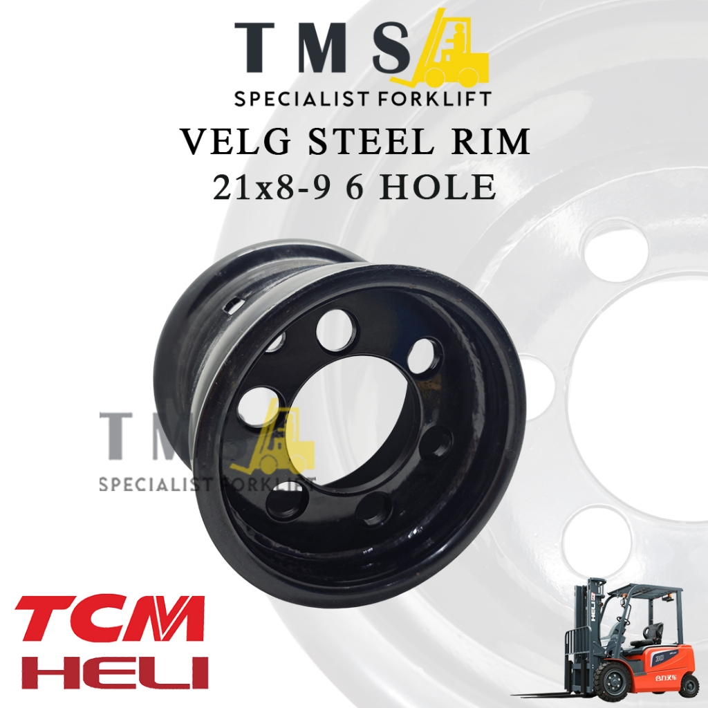 Velg Forklift 3 Ton 21x8-9 6 Hole HELI TCM Steel Rim FD30 CPCD30 Heavy Duty - Gambar 2
