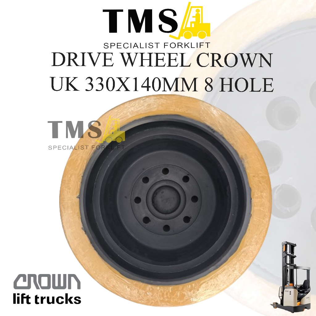 Roda Drive Crown RR 5700 Reachtruck 330x140 8 Hole Drive Wheel Forklift Crown Parts - Gambar 2