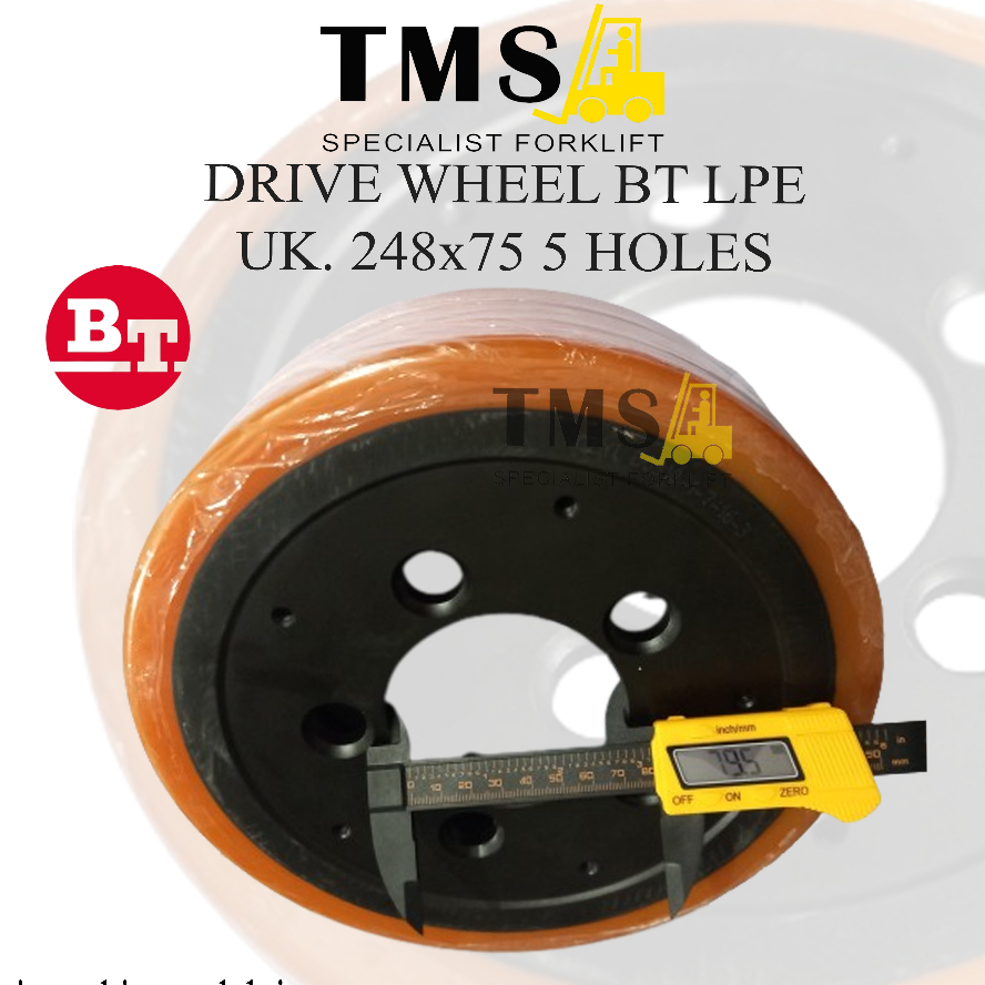 Roda Pallet Stacker BT 7577494 LPE 200 LPE220 Drive Wheel 248x75 5 hole Forklift - Gambar 4