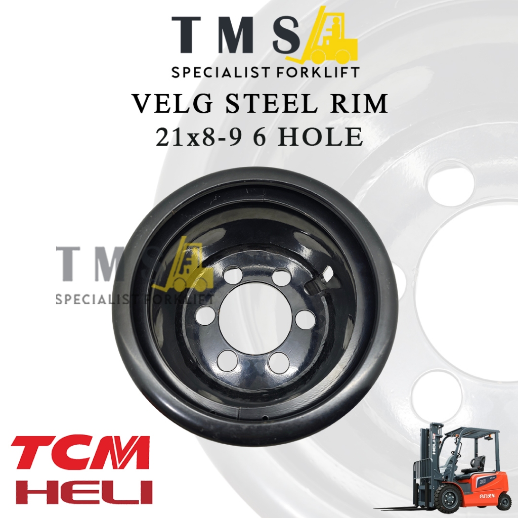 Velg Forklift 3 Ton 21x8-9 6 Hole HELI TCM Steel Rim FD30 CPCD30 Heavy Duty - Gambar 3