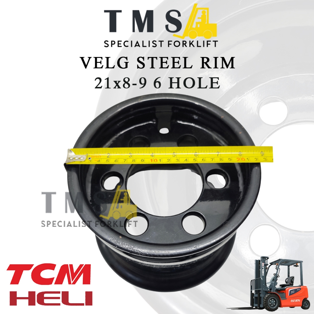 Velg Forklift 3 Ton 21x8-9 6 Hole HELI TCM Steel Rim FD30 CPCD30 Heavy Duty - Gambar 5