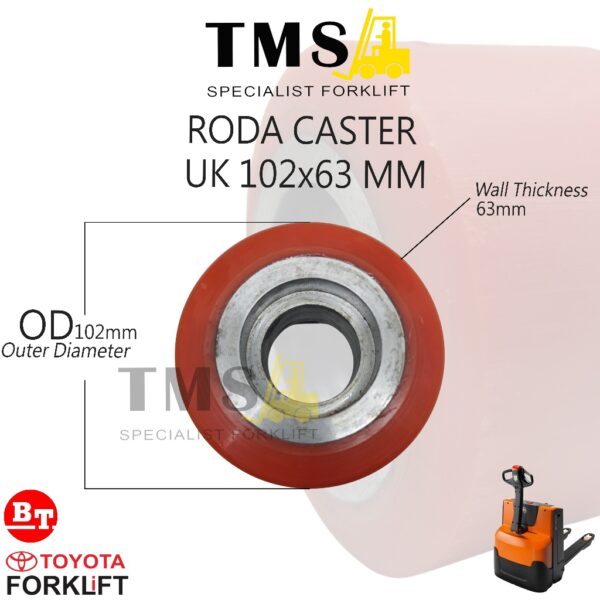 Roda Forklift Ukuran 102x63mm BT Toyota Load Roller Pallet Truck & Electric Stacker