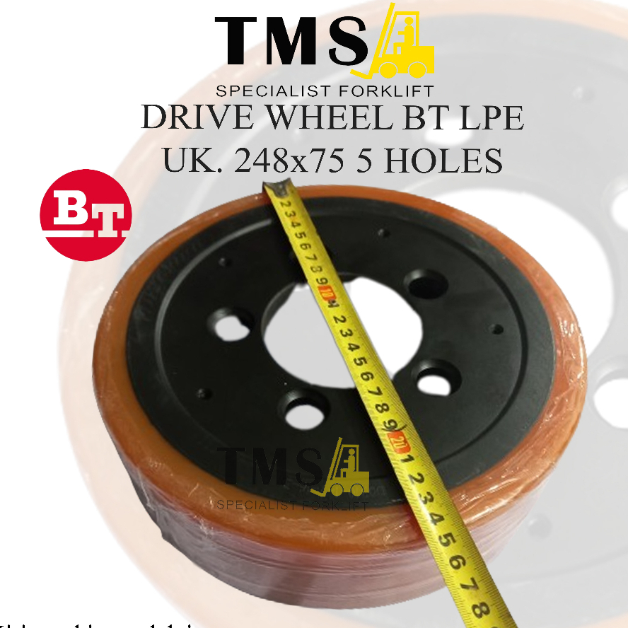 Roda Pallet Stacker BT 7577494 LPE 200 LPE220 Drive Wheel 248x75 5 hole Forklift - Gambar 5