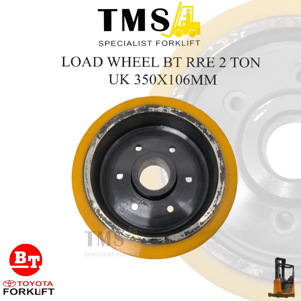 Roda Load Wheel BT RRE 2 Ton 350x106 6 Lubang 7540800 7610264 Polyurethane wheel BT Toyota Forklift - Gambar 2