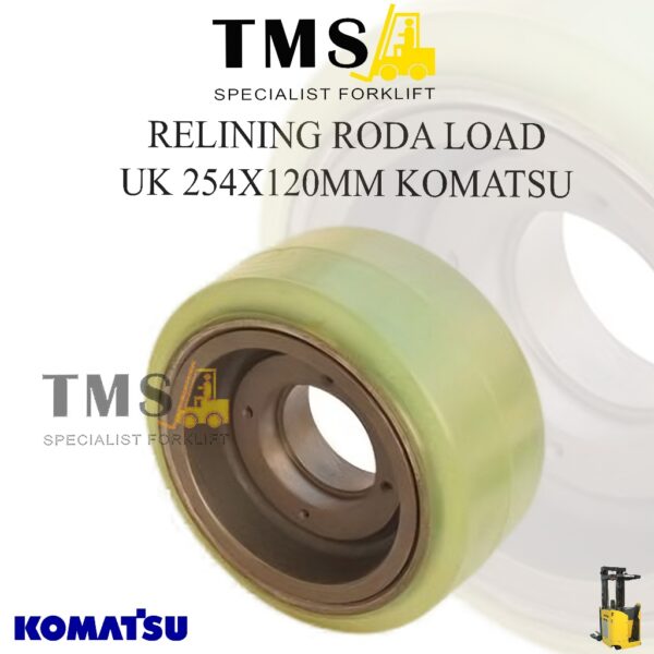 Pelapisan Roda Reachtruck Forklift Komatsu Electric Load Wheel 254x120 FBR13RL 1.3 Ton Relining