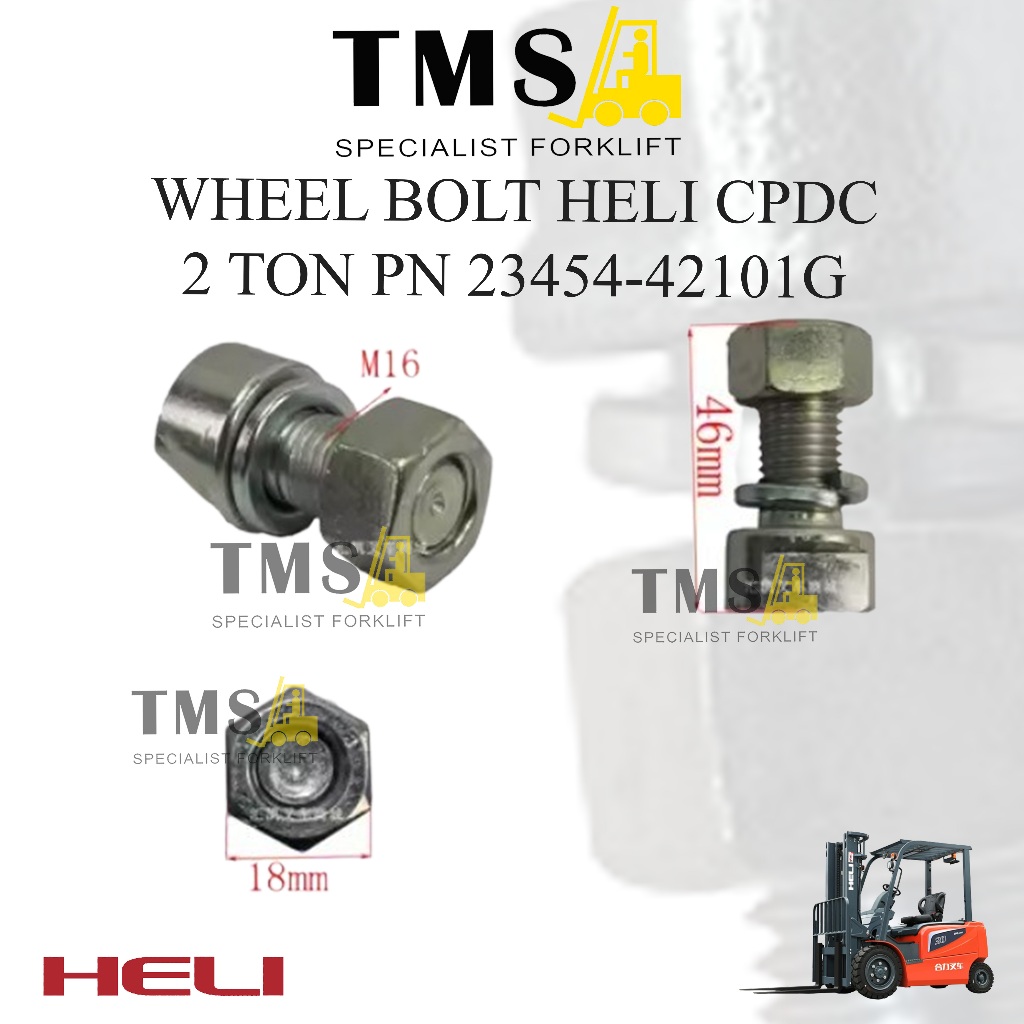 Wheel Bolt Forklift HELI CPCD 2 Ton 23454-42101G Baut & Mur - Gambar 3