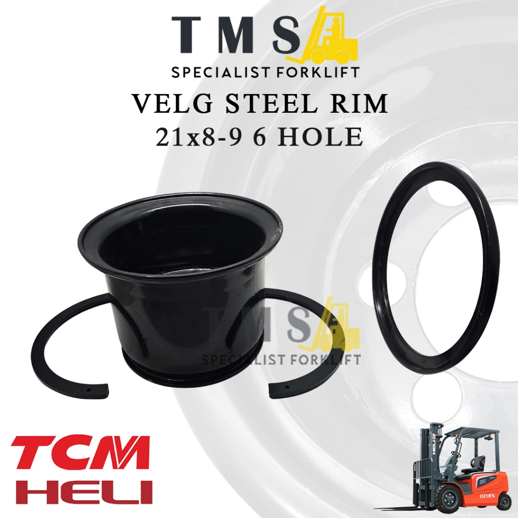 Velg Forklift 3 Ton 21x8-9 6 Hole HELI TCM Steel Rim FD30 CPCD30 Heavy Duty