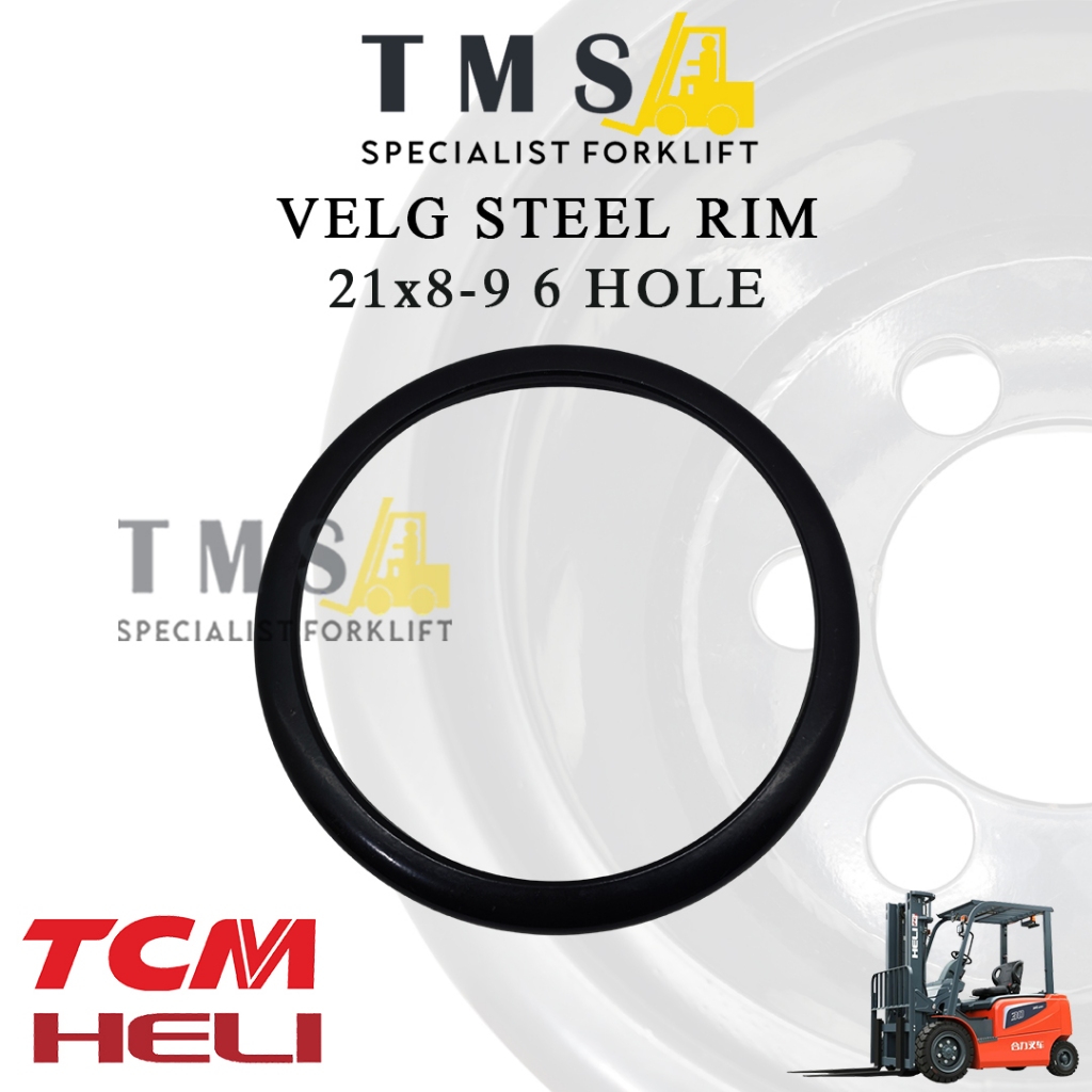 Velg Forklift 3 Ton 21x8-9 6 Hole HELI TCM Steel Rim FD30 CPCD30 Heavy Duty - Gambar 4